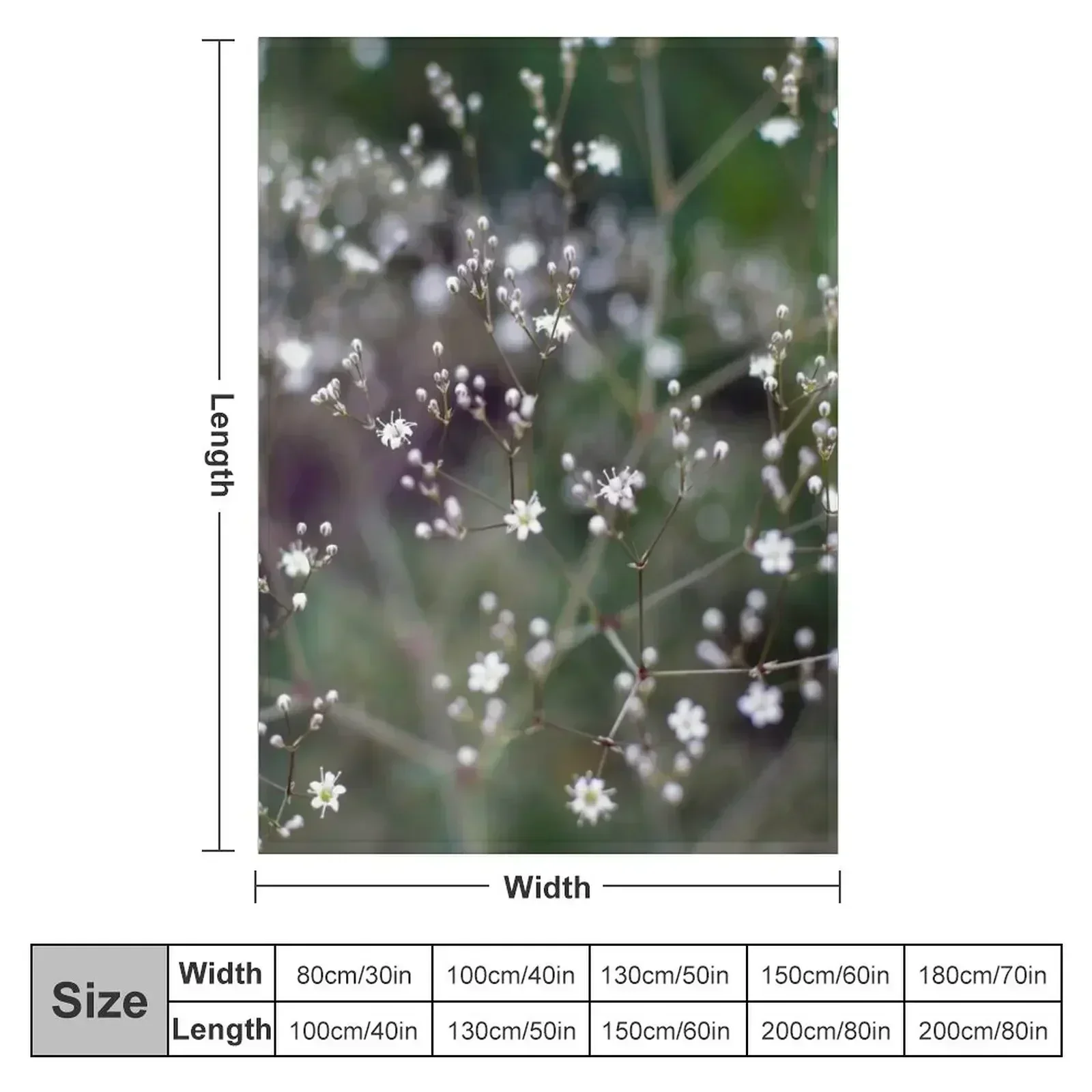 White Baby's Breath (Gypsophila paniculata) flowers Throw Blanket couch cozy soft plush fuzzy picnic outdoor blanket