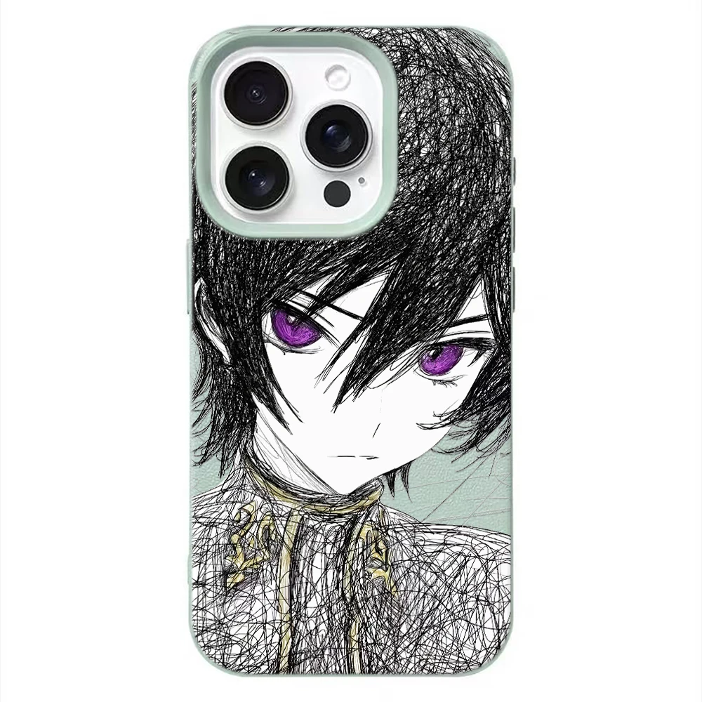 C.C. Funda de Teléfono con Diseño de Lelouch Scribble Art para iPhone 17 Air 16 16e 15 Plus 14 13 12 11 Pro Max, Estilo Anime Code Geass para Parejas