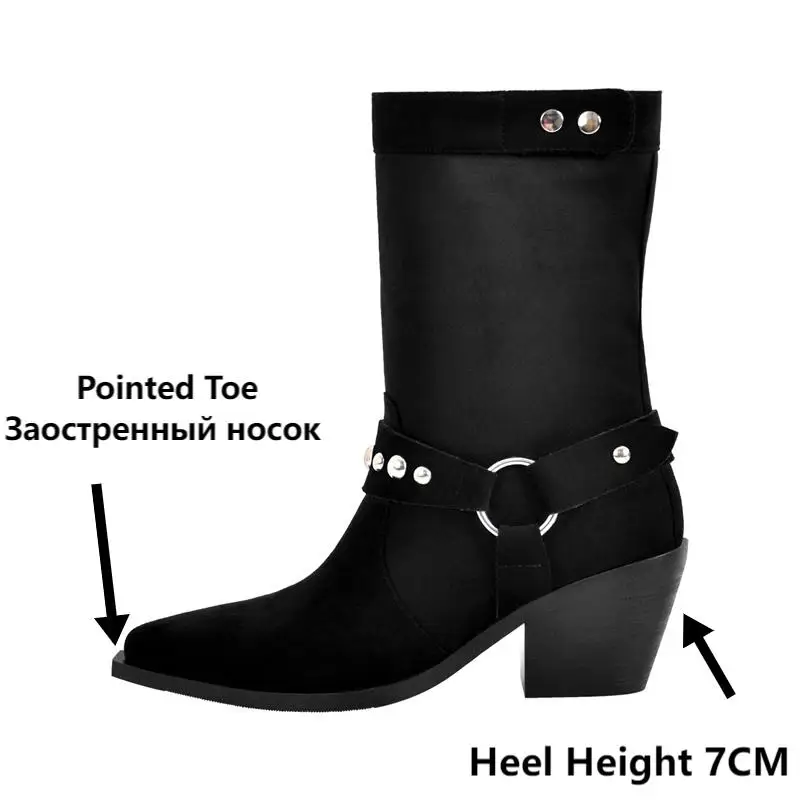 Onlymaker Women   Black Flock Pointed Toe Western Cowgirl Boots  Wide Calf Low Heel  Slip On Short Cowboy Boots