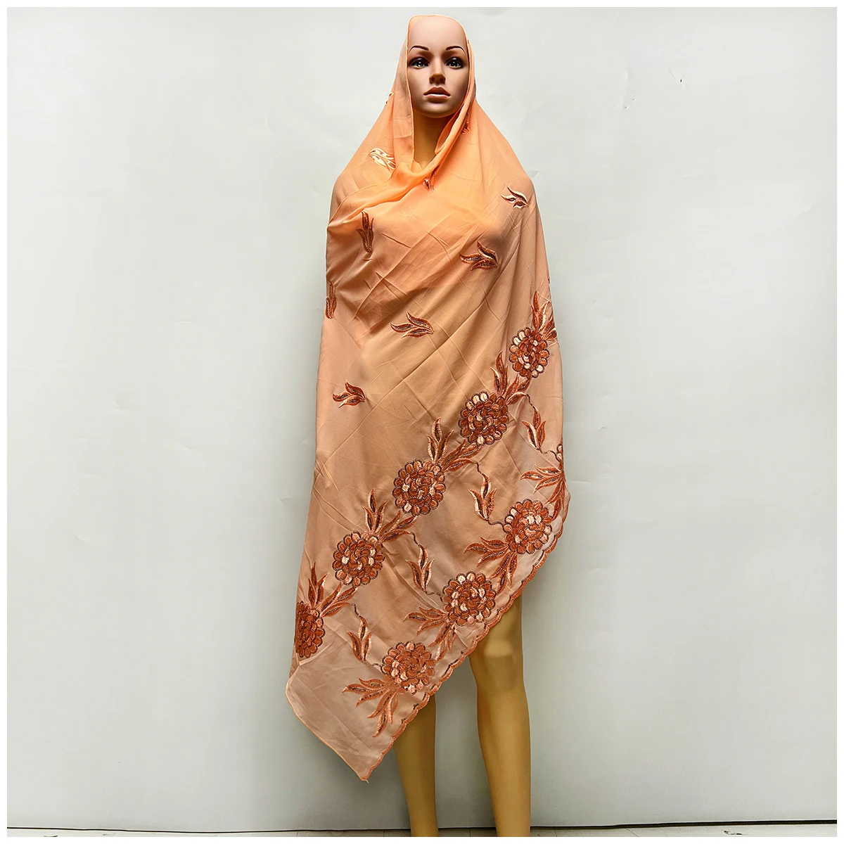 African Fashion Muslim Scarf  Party Evening Medium Size Sequin Embroidery Chiffon Islamic Hijab Shawl Embroider Ramadan Dubai