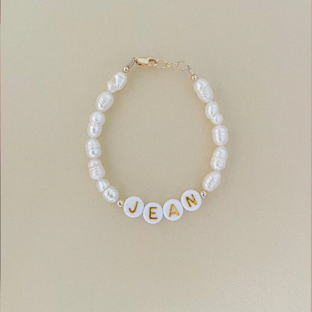 

Pearl Bracelets For Children Personalized Custom Name Pendants High Quality Initial Letter Bead Jewelry Birthday Christmas Gift