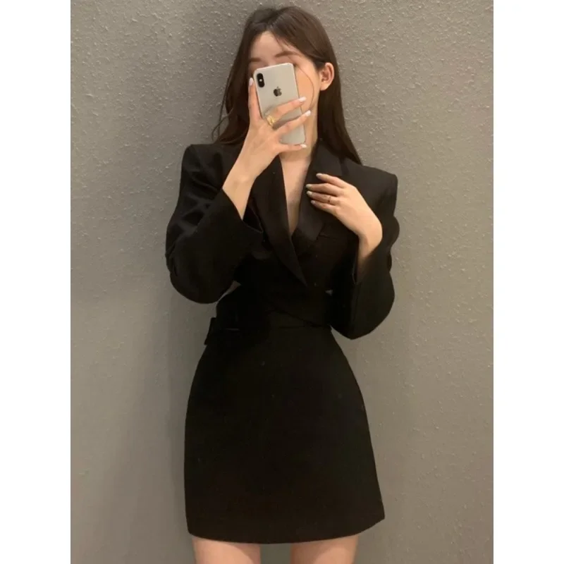 Jacket Skirt Two Piece Sets Long Sleeve V-neck Coat Suit Autumn+ Mini Skirts Korean Office 2pc Set Elegant Suit