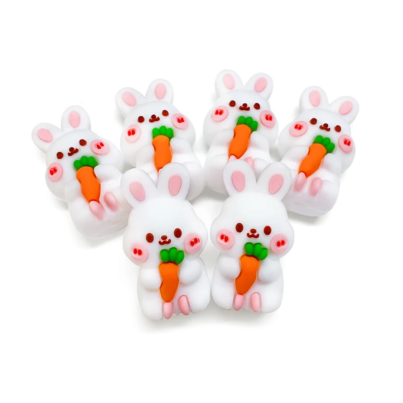 

50Pcs New Focal Silicone Beads 3D Cartoon Rabbit Shape for Jewelry Making DIY Pen KeyChain Bracelet Necklace Pen Accessories