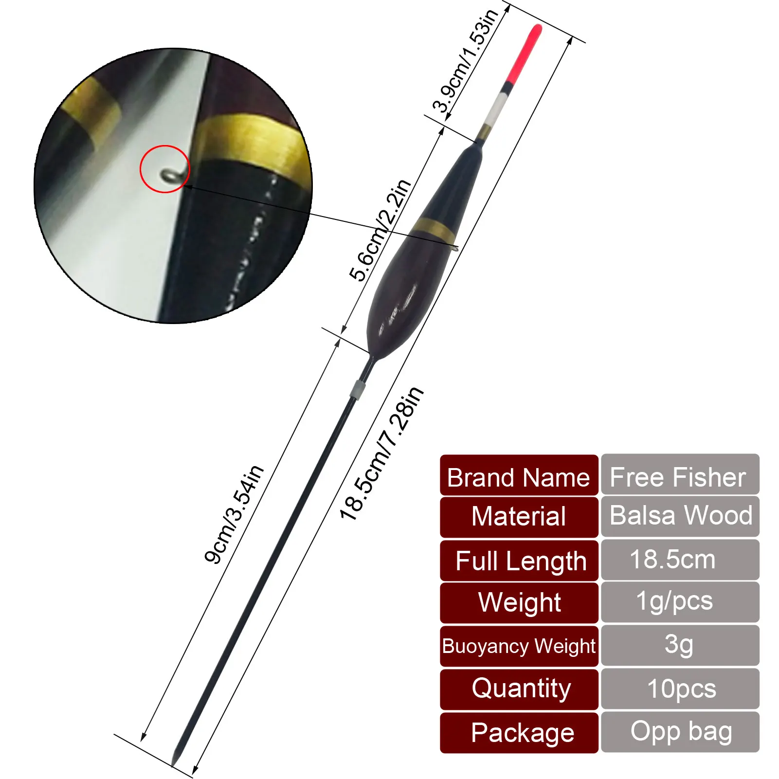 Flotadores de corcho Bobber FREE FISHER – cola larga pesada - imagen 4
