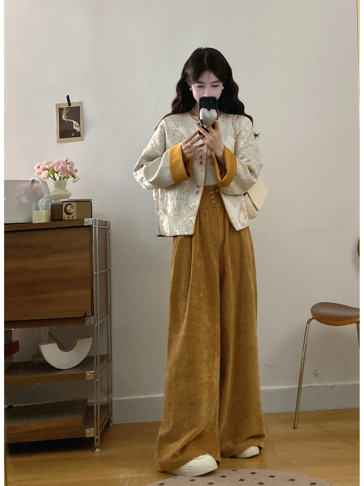 

plus Size Chinese Style Set for Women Short Outerwear Slimming High Waist Casual Pants Two Piece Set Autumn Fashion