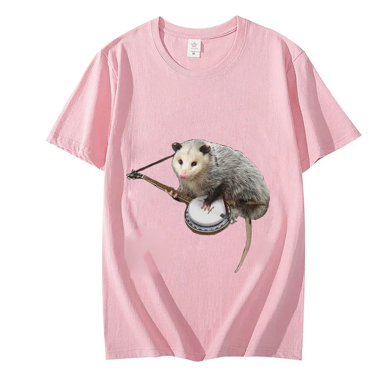 Opossum เสื้อยืดผู้หญิงลายเล่นแบนโจ, เสื้อยืดผู้หญิงแขนสั้นเสื้อเชิ้ตสไตล์วินเทจเสื้อยืดคอกลมฤดูร้อนแฟชั่นลำลองใส่ได้หลายโอกาส Y2k