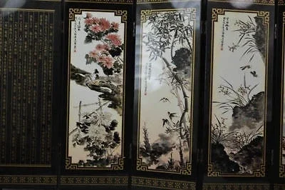 Decorated Lacquer Draw Plum Blossoms Orchid Bamboo Chrysanthemum 6 Side Screen