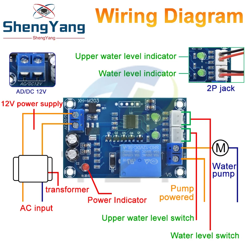 TZT XH-M203 Full Automatic Water Level Controller Pump Switch Relay Module AC/DC 12V Relay