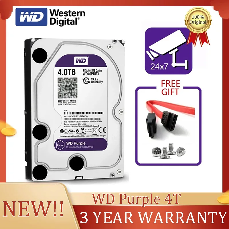 WD Purple 4TB Surveillance Internal Hard Drive Disk 3.5