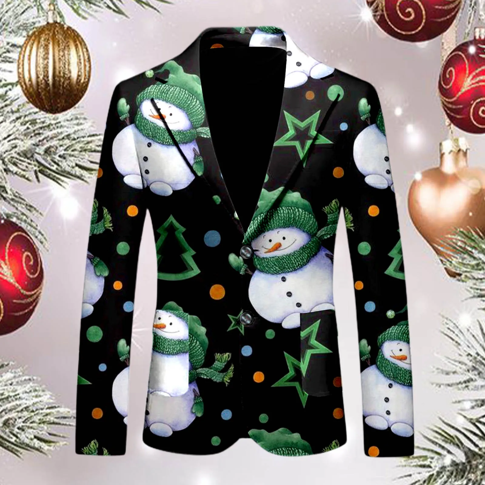 Christmas Theme Printed Slim Fit Suit Coat Men Casual Personality Fashion Suit Jacket Adult Lapel Single Breasted Blazer