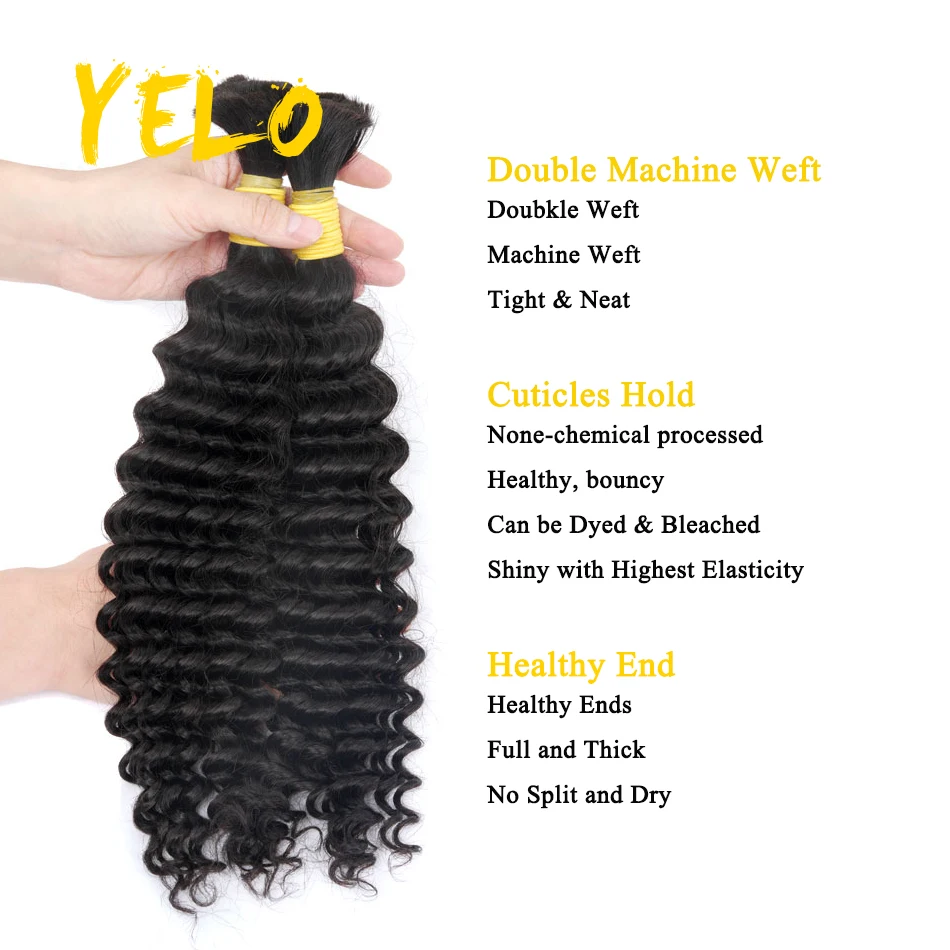 YELO 14-28 Inch Deep Wave Hair Bulk Human Hair Extensions Bundles European Natural Balayage Highlight Human Hair Soft And Smooth