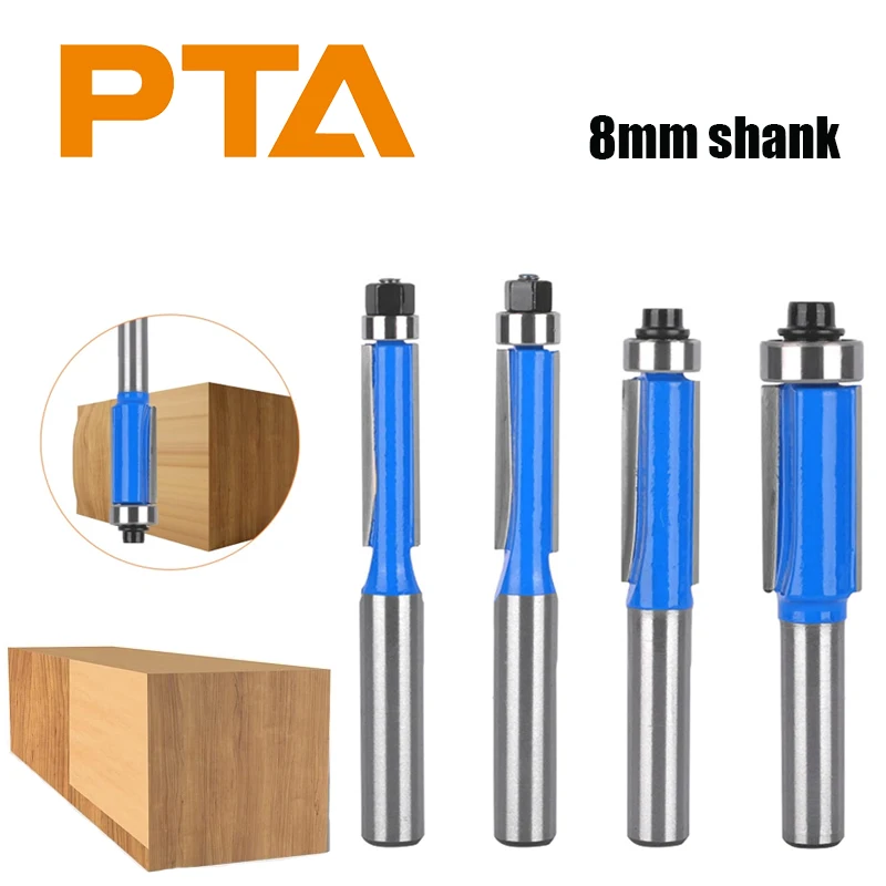 

4PCS 8mm Shank Flush Trim Router Bit with Bearing for Wood Template Pattern Bit Tungsten Carbide Milling Cutter for Wood