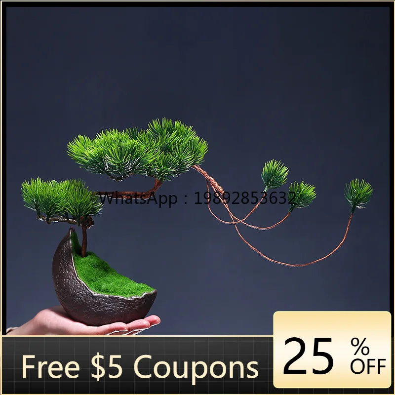 

LYY Chinese Style Small Welcoming Pine Ornament Artificial Fake Flower Living Room Entrance Tabletop Decoration Green Plant