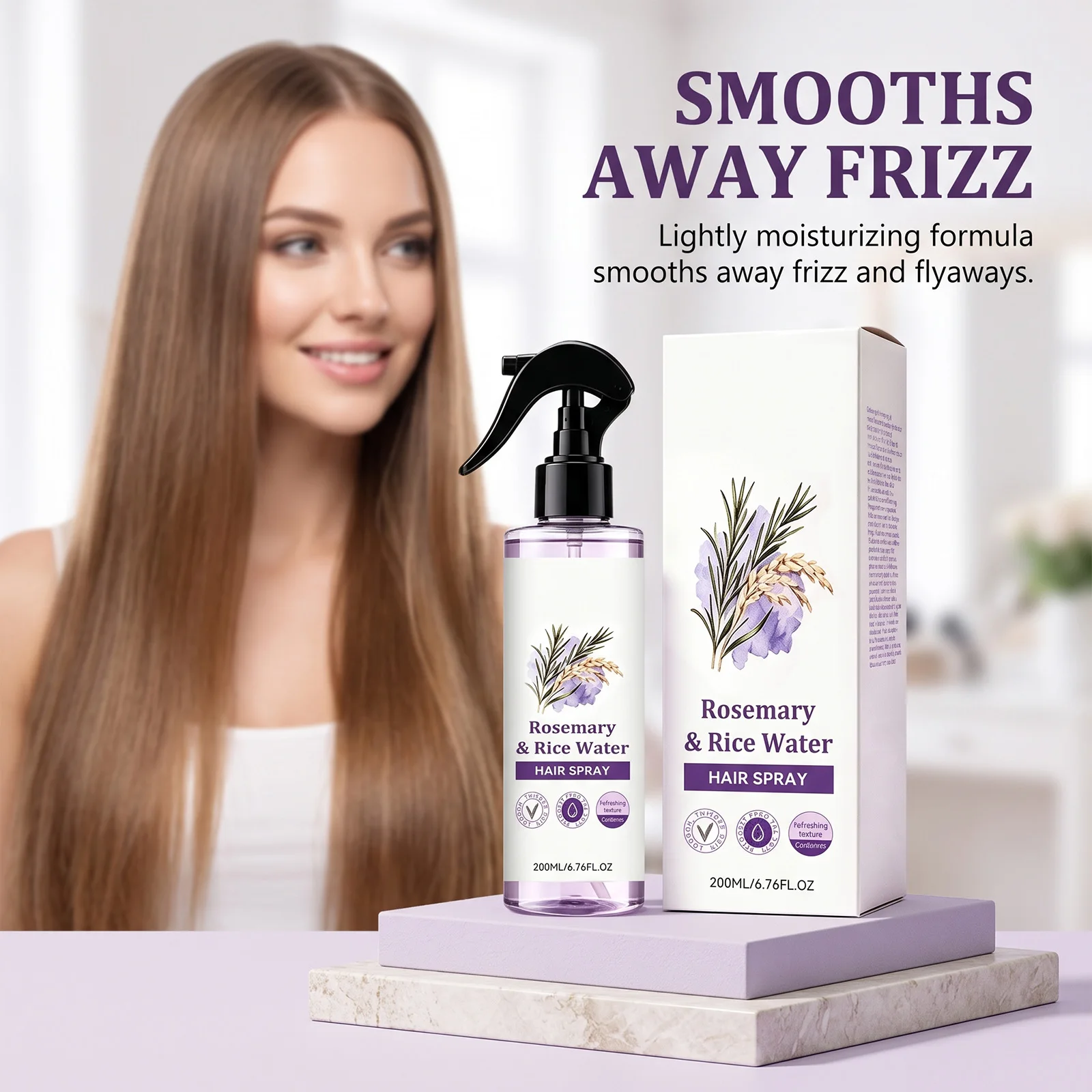 Rosemary Rice Water Hair Conditioner Spray Repair Dry Damaged Boost Hair Thickness Smoothing Shine Natural Formula Scalp Care