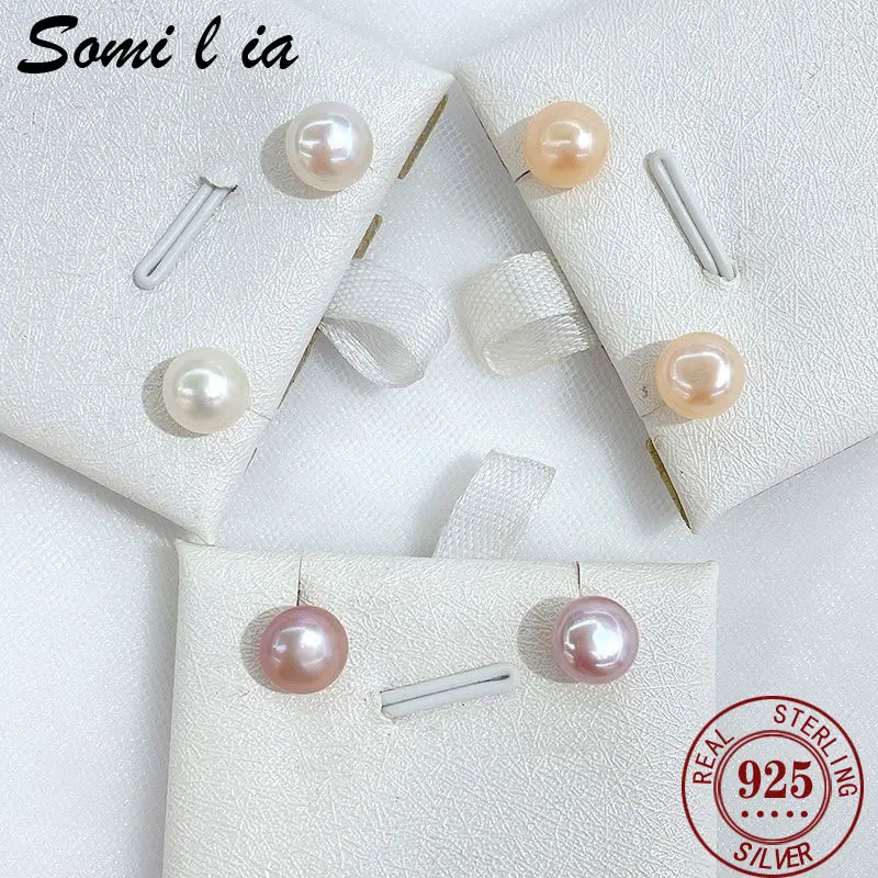 

SOMILIA New Fashion 925 Sterling Silver Needle Natural Freshwater Orange 8m Pearl Stud Earrings Ball Earrings For Women Jewelry