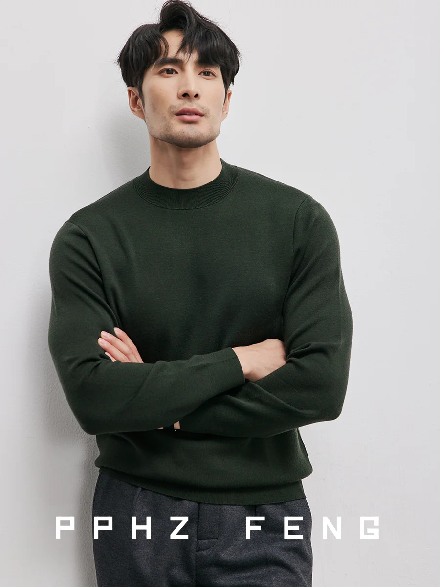 

Мужской вязаный свитер из чистой шерсти Thiened Premium: базовый, с высоким воротником, для зимы, теплый, элегантный