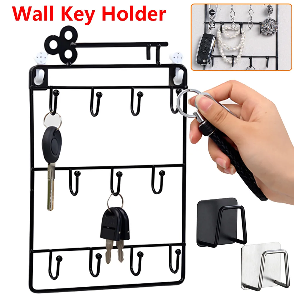 1pc Iron Wall-mounted Key Holder Storage Rack Organizer w/11 Hanger Hook Modern Coat Hat Rack Holder Doorway Cloth/Keys Hook