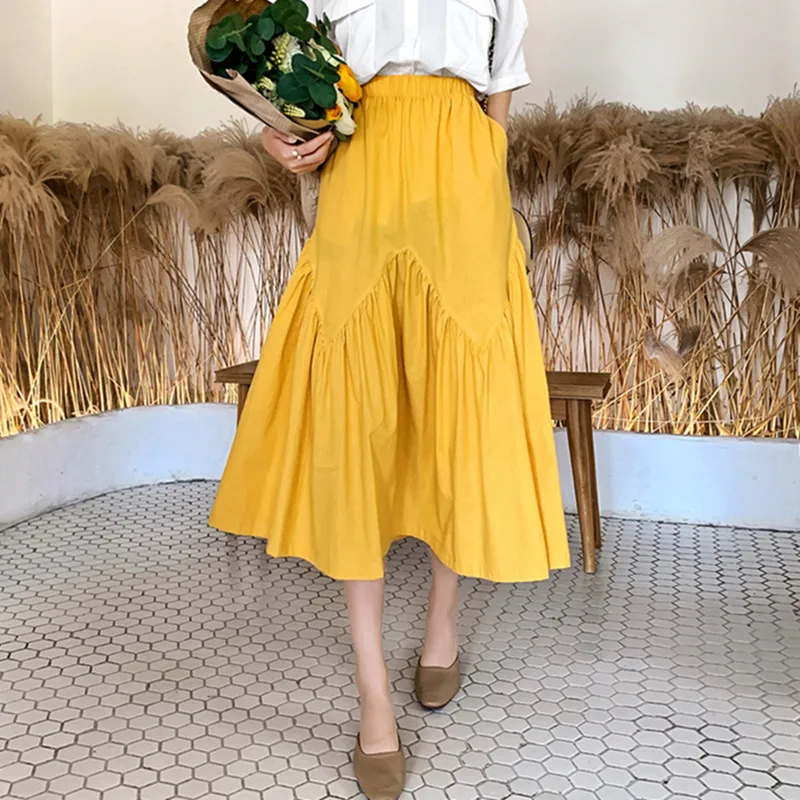 تنورة كورية عتيقة لخريف 2026 ذات ثنيات أنيقة ملابس الشارع تنورة مكشكشة من القطن والكتان ، تنانير طويلة مقاس كبير #3