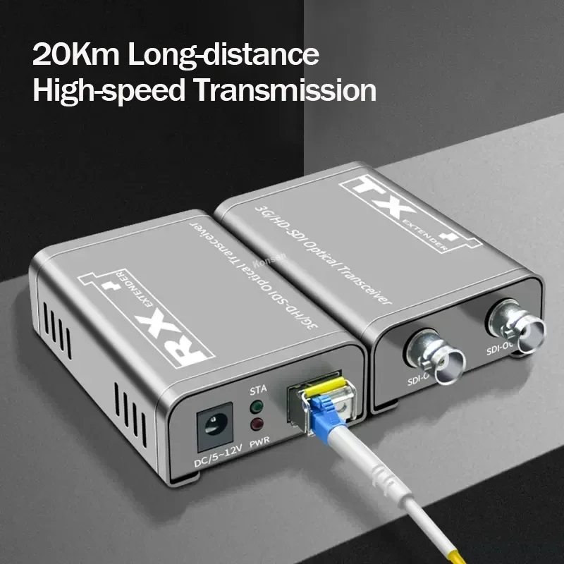 Extensor de fibra de vídeo 3G-SDI, 20Km sobre Cable de fibra óptica LC, 1080P, SDI a transceptor óptico, salidas SDI duales para Monitor de cámara