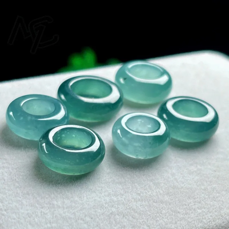 Natural Emerald Blue Water Lucky Bead Ring Pendant Myanmar Jadeite Necklace Jewelry Charm Designer Luxury Vintage Certificate view 3