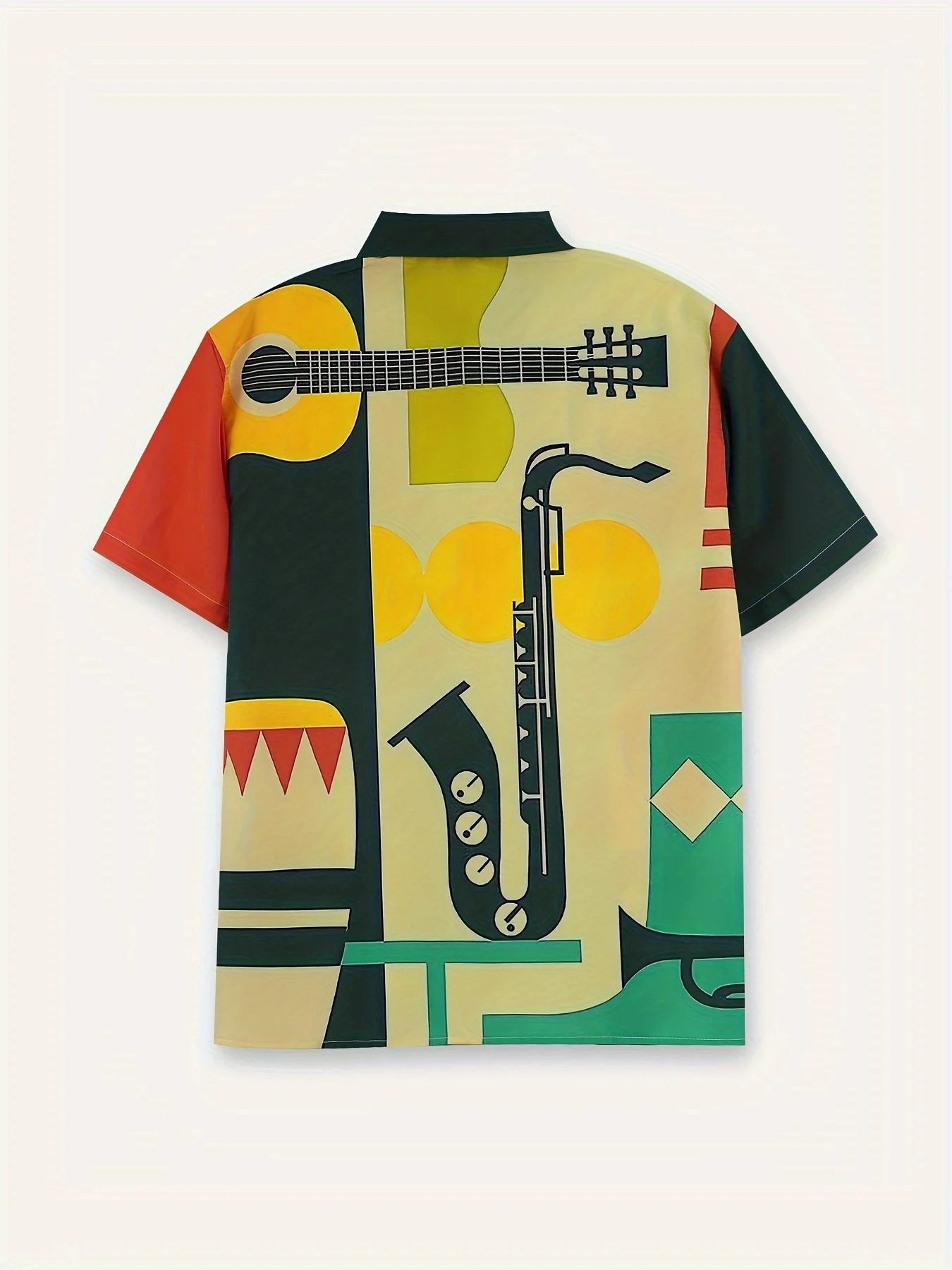 Men\'s Cartoon Musical Instruments Pattern Short Sleeve Shirt Button Casual Shirt Summer Vacation Men\'s Oversized Clothing