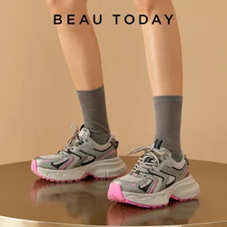 BEAUTODAY Chunky Sneakers Women  Breathable Mesh Solid Color Lace-up Thick Sole Casual Spring Female Sports Shoes Handmade 29A01