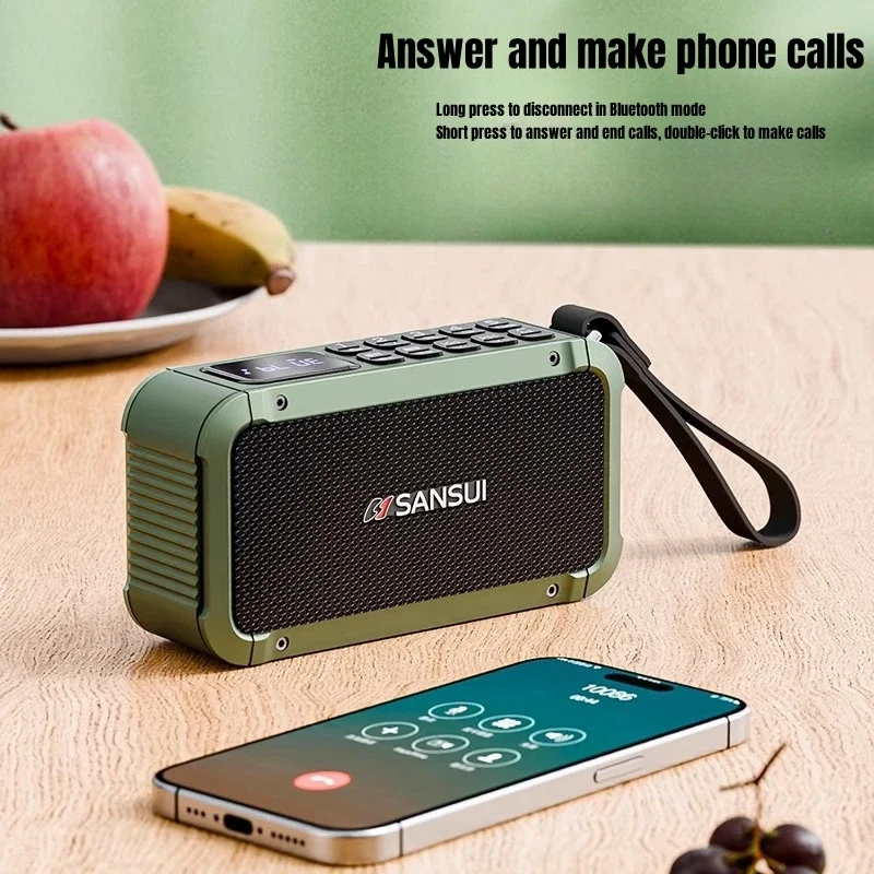 

SANSUI F63 Портативные беспроводные Bluetooth-колонки FM-радио Открытый HI-FI сабвуфер Поддержка выхода для наушников USB-накопитель TF-карта AUX