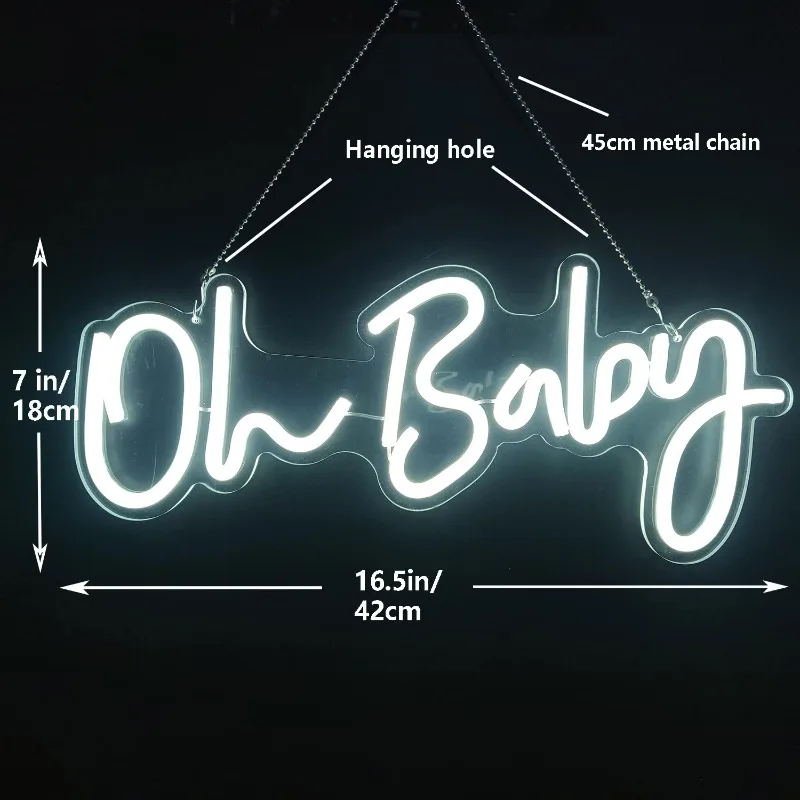 Dimmable Oh Baby Neon Sign for Wall Decor White Reusable Backdrop Baby Shower Decorations Birthday Party Christmas Gift 5V USB