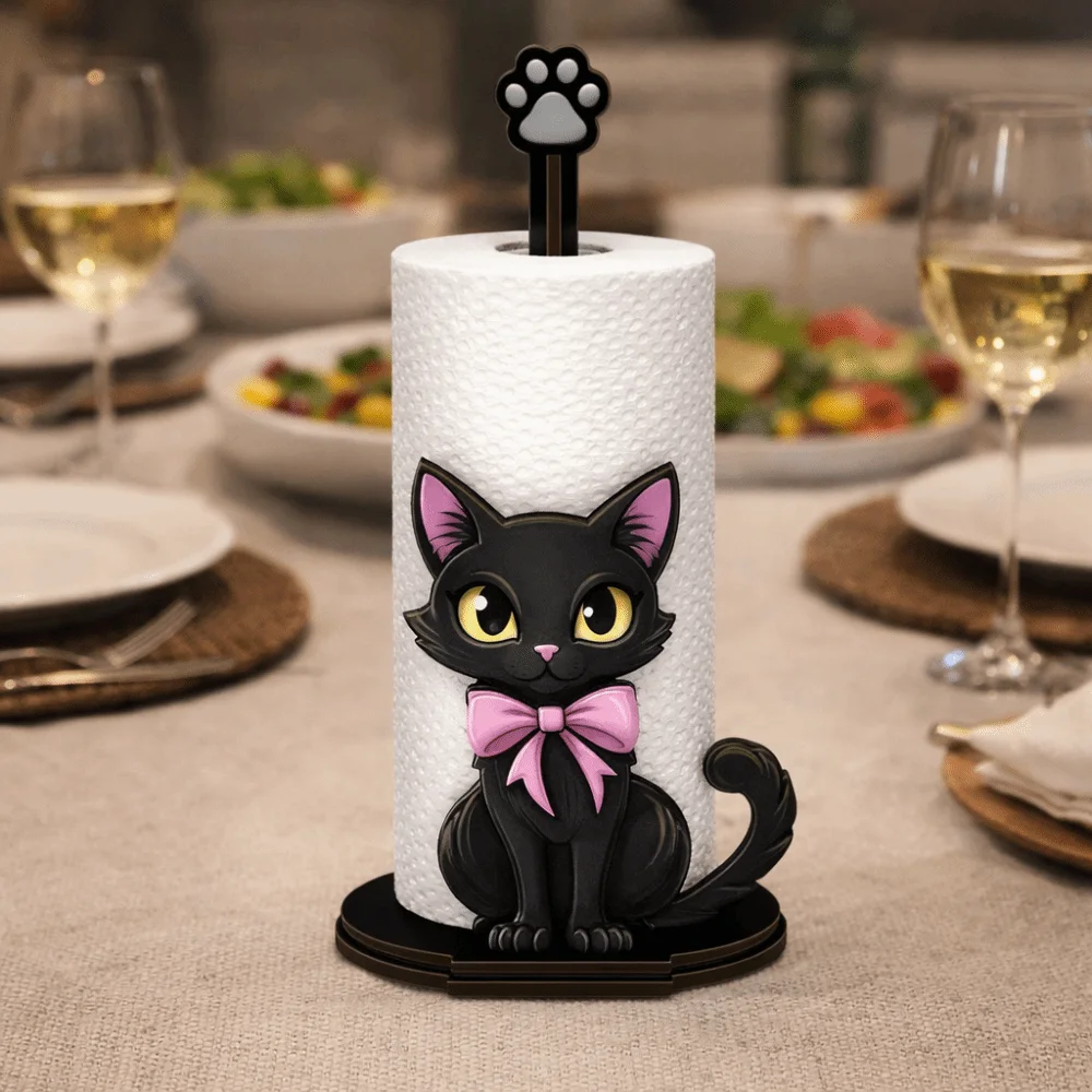 

Black Cat Shape Wooden Tissue Holder Cling Film Roll Napkin Storage Desktop Tissue Holder Vertical Storage WC Paper Stand