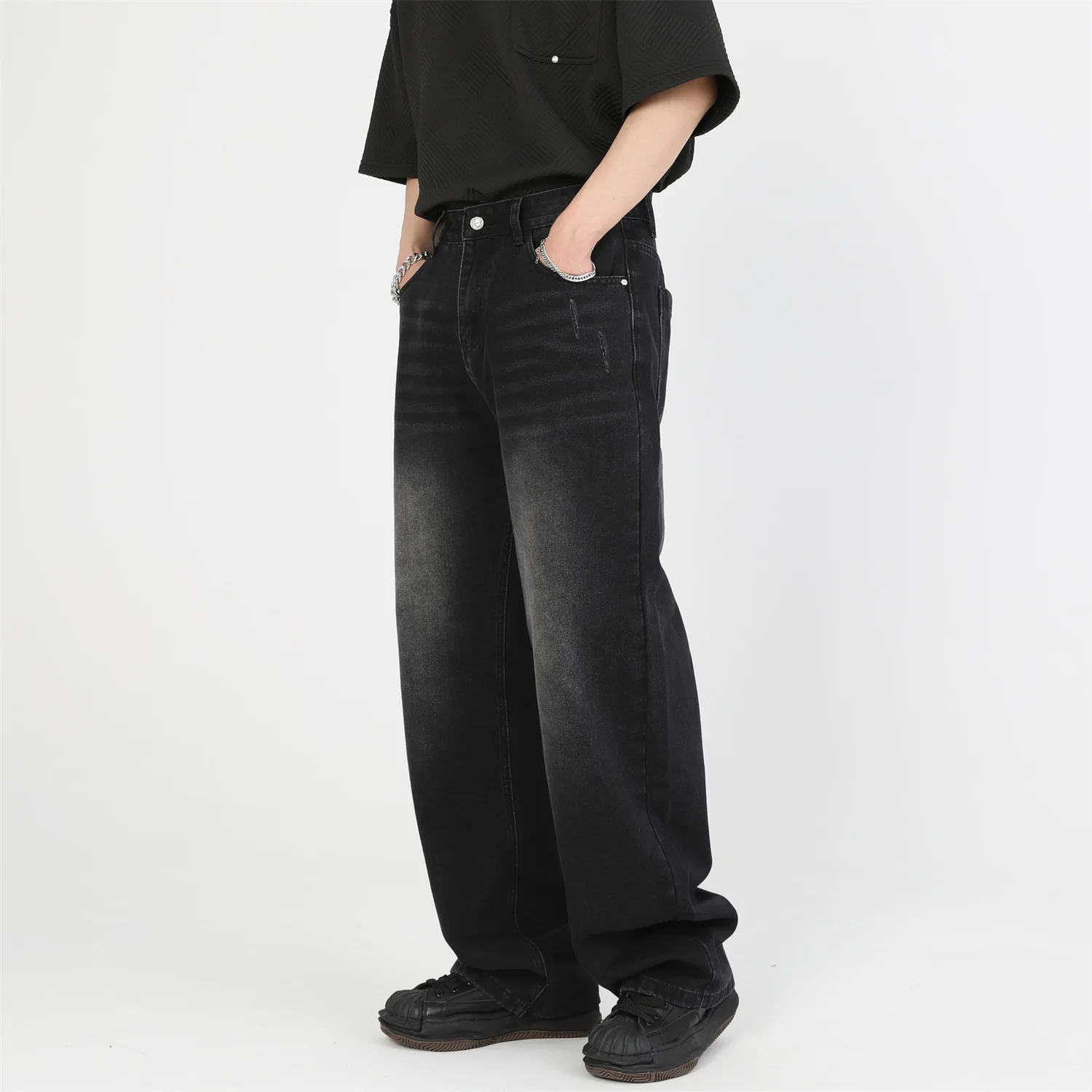 Vintage Loose Fitting Jeans for Men Washed Wide Leg Denim Pants Y2k Oversized Loose Casual Versatile Baggy Straight Leg Trousers