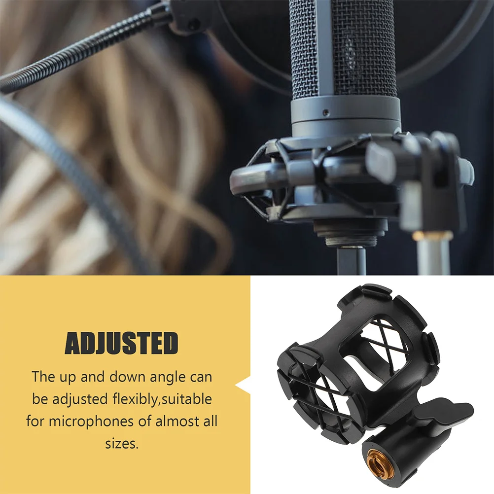 2 Pcs Mic Shockproof Mount Microphone Stand Shook-proof Clip Wire Black Plastic