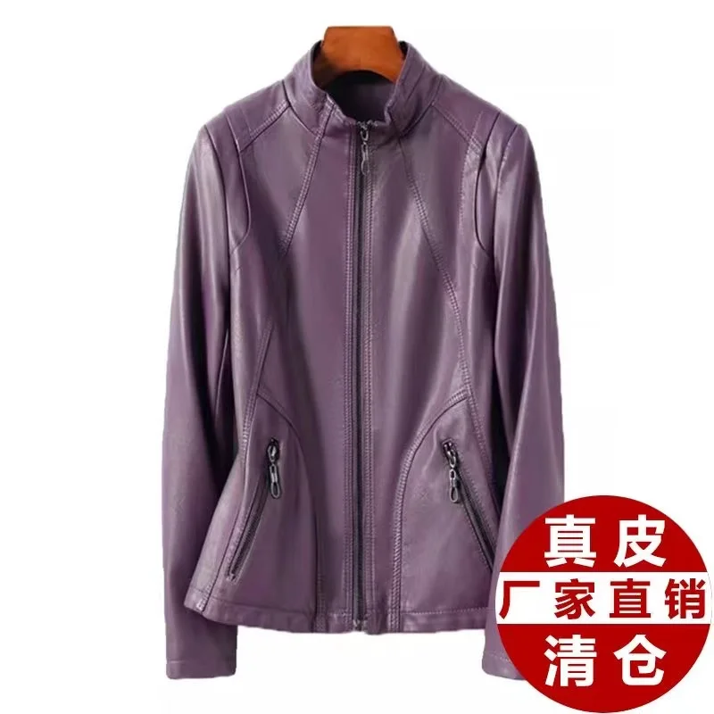 Spring Autumn Women Sheep Skin Coat 2024 Ladies Large Size 5XL Genuine Leather Jacket Korean Female Stand Collar Leather Tops