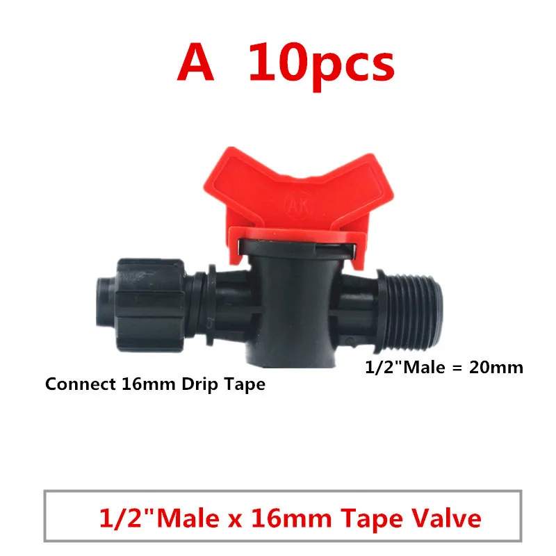 16mm Tee Elbow Offtake Straight Valve For Drip Tape Greenhouse Watering Fittings Driptape Drip Irrigation Equipment