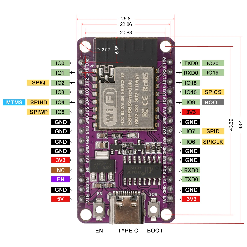 ESP32 Development Board Type-C USB WIFI+Bluetooth ESP8684 ESP32-C2 ESPC2-12 DevKit Serial Expansion Board