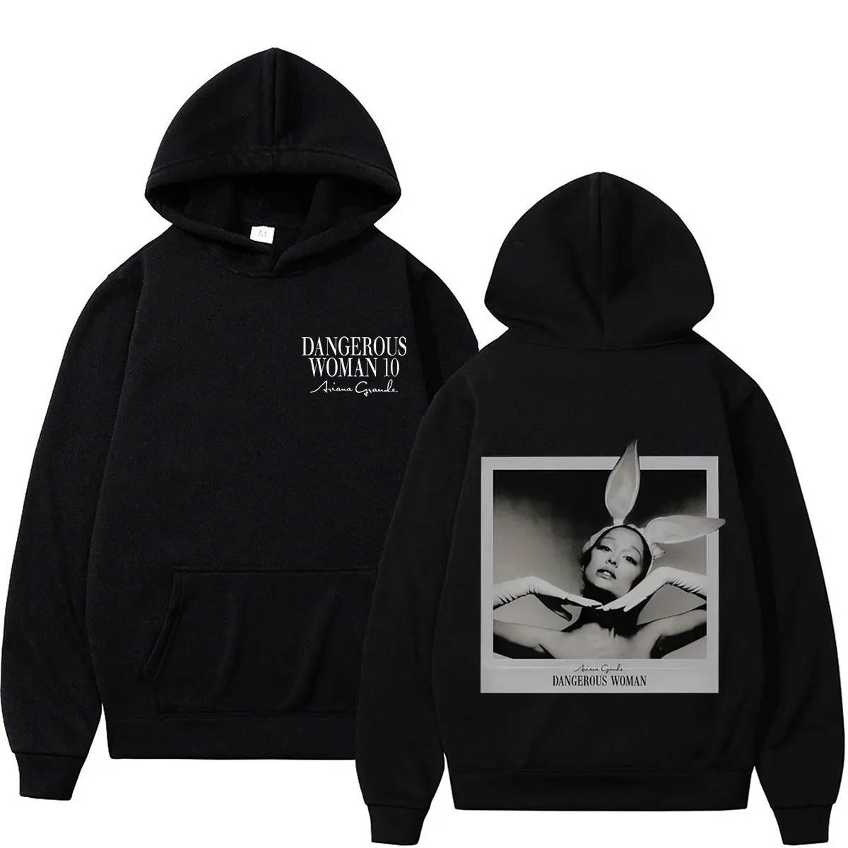 Herren Damen Navy Ariana Grande Hoodie Dangerous Woman Porträt Grafik Sweatshirt Pop-Musik-Fan-Merch Lässiger Kapuzenpullover – Detail 2