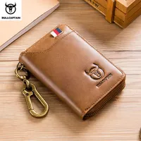 BULLCAPTAIN Genuine Leather Men's Key Card Holder High Quality Multifunctional Car Key Chain Wallet Mini Card Holder Key Holder