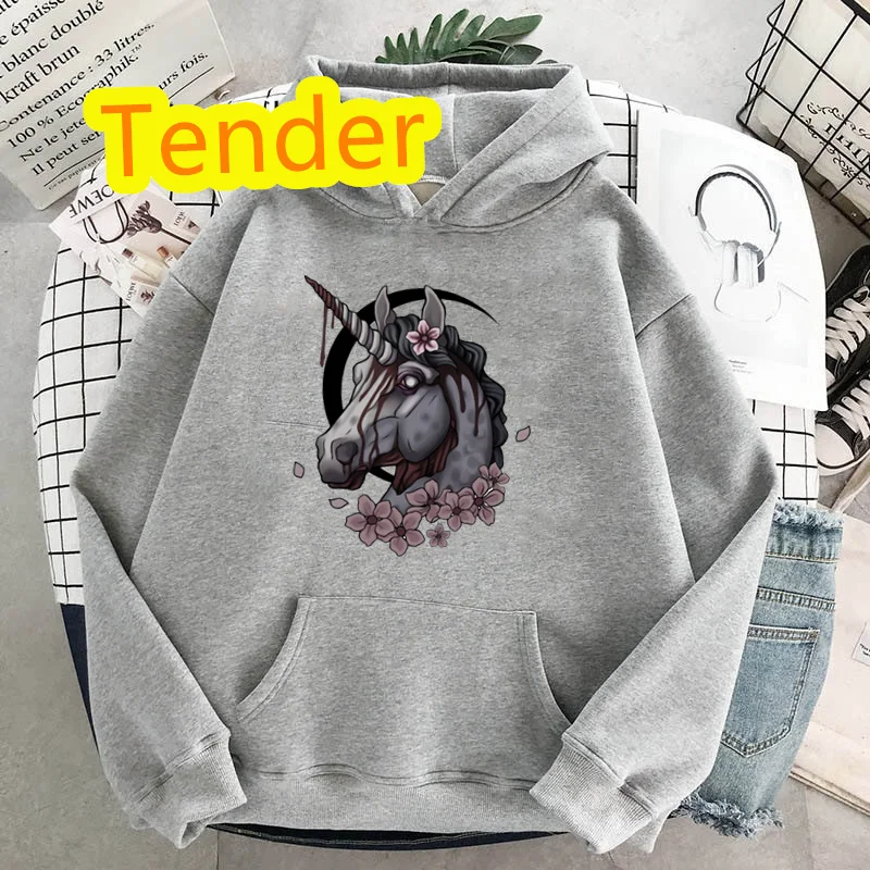 2022 kawaii feminino hoodies zombie unicórnio imprimir roupas engraçado casual pulôver menina personalidade camisola com capuz outono sweatshis