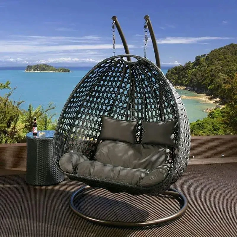 Outdoor Rattan Swing Balcony Patio Hanging With Standing Egg Chair