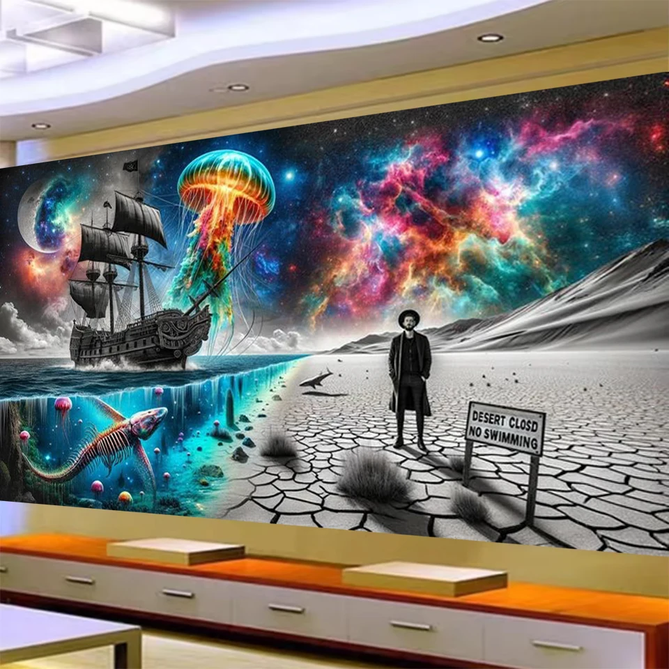 

5D DIY Большая Алмазная Картина Пустыня Море Медуза Лодка Пейзаж Полный Квадратный Круглый Алмазная Мозаика Набор Для Вышивания Стразы