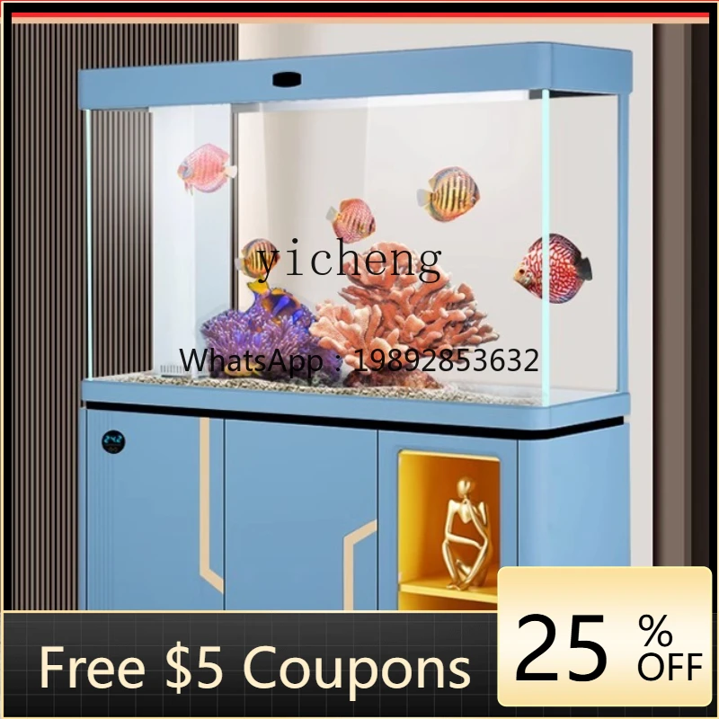 YGG  household living room entrance screen partition cabinet with fish tank bottom filter ultra-white transparent glass