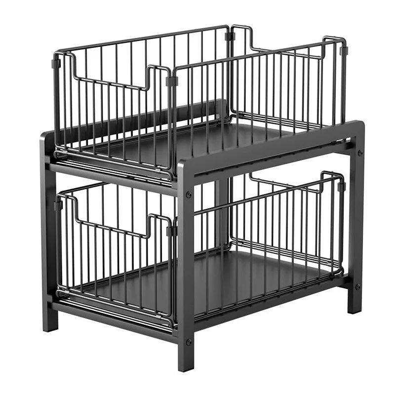 

High quality 2-layer metal material household cabinet storage rack drawer cabinet storage rack