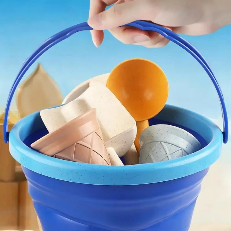 6 Piece Foldable Beach Toy Set Cartoon Shaped Sand Water Play Bucket For Kids Outdoor Activity A2UB