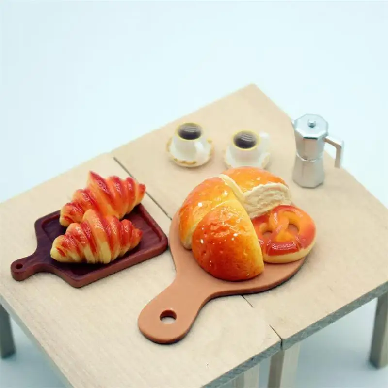 Simpatiche miniature di case delle bambole Caffè Pane Colazione Set da 11 pezzi Modello Ornamenti Cucina per bambini Giochi di finzione Giocattolo Accessori fai da te Regali