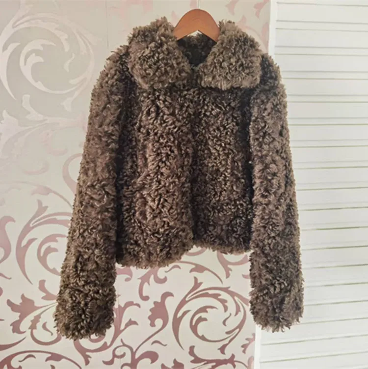 Kunstpelzjacken, Mäntel für Damen, auffällig, über dem Knie, Street Lady, mit Falten am Saum, gepolstert, V-förmiger Ausschnitt, coole Outfits, gemütlich, Distressed