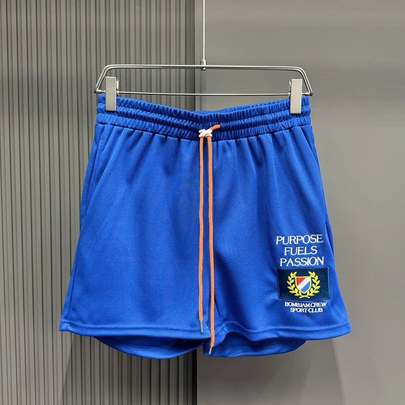 

Blue Mesh Embroidery Ear of Wheat Patch Label Basketball Shorts Men Women Quick Dry Breathe Drawstring Loose Sports Shorpants