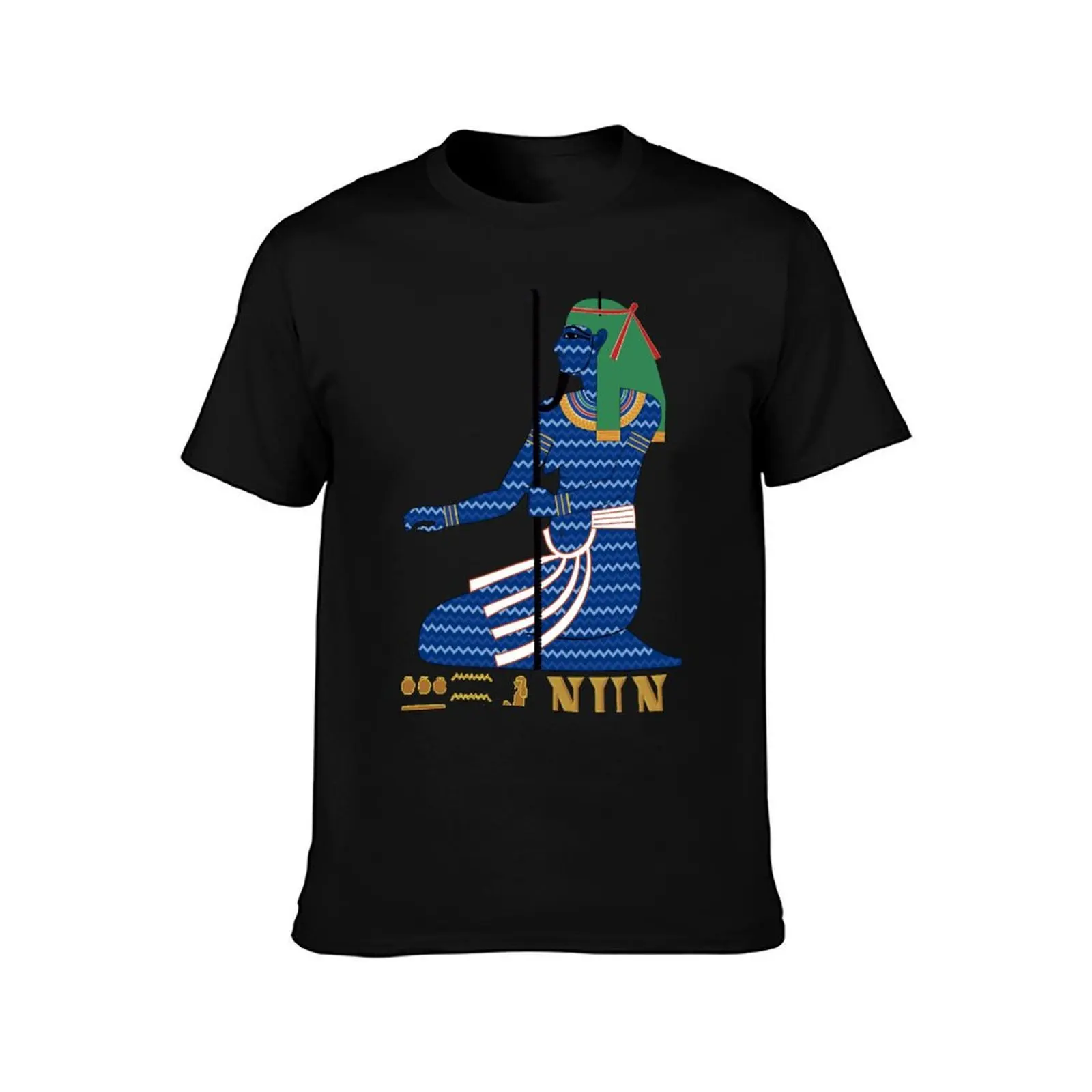 NUN Ancient Egyptian God with Hieroglyphics T-Shirt Summer Casual Cotton Tee Oversized Streetwear Tops Vintage Graphic Print