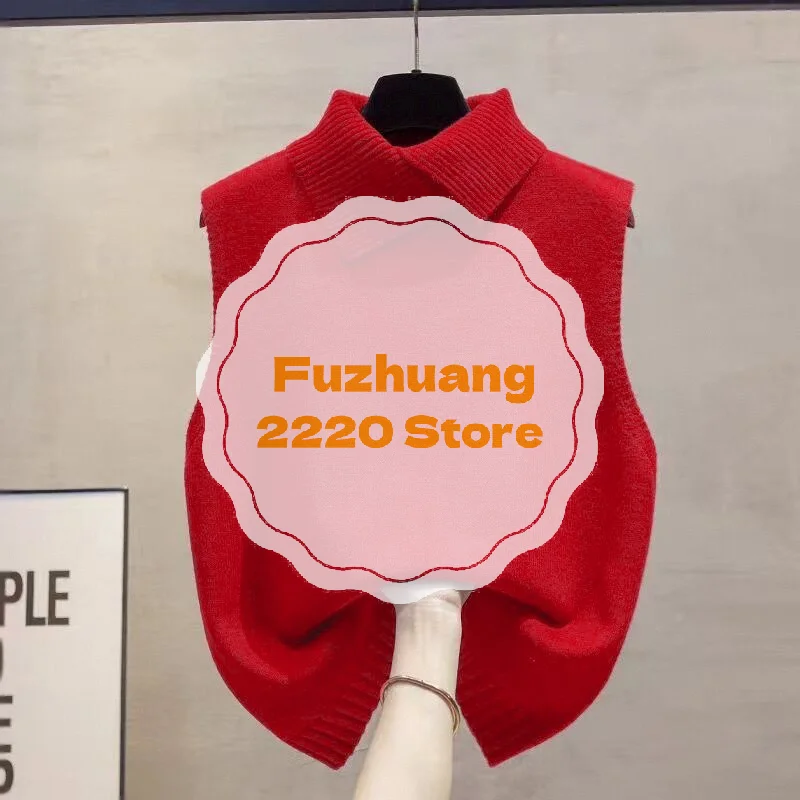 

Осенне-зимний корейский однотонный универсальный повседневный вязаный жилет без рукавов с лацканами для женщин