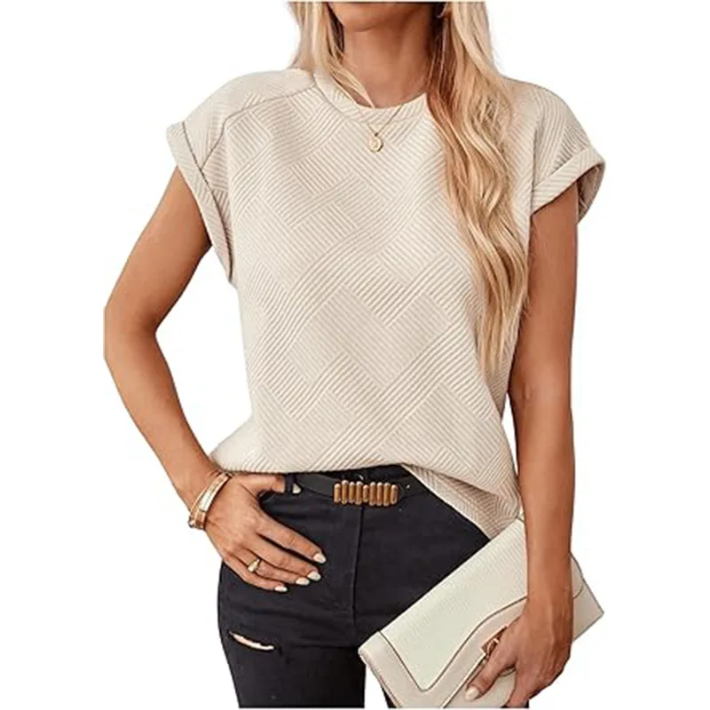 

Fashion Round Neck Tee Tops Womens Summer Casual Solid Color Short Sleeve T Shirt Elegant Female Loose Fit Pullover Shirts 2025