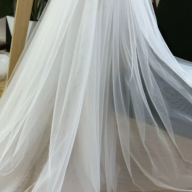 Ivory lace tulle wedding dress fabric lace net Designer special 300cm wide sell by yard