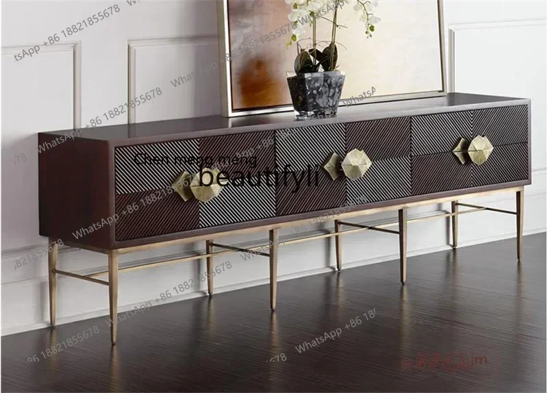 cc182Console Tables Curio Cabinet Hall Cabinet Partition Solid Wood Stainless Steel Classical Corridor Table Carved Cabinet
